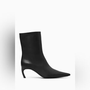 COS Pointed Kitten Heel Black Leather Ankle Boots